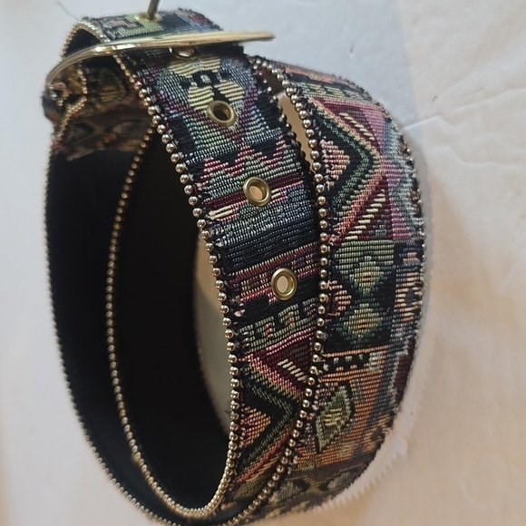 Womens Aztec tapestry Multi-Color Metal nub Belt Gold Buckle Sz.M/L - Picture 3 of 7